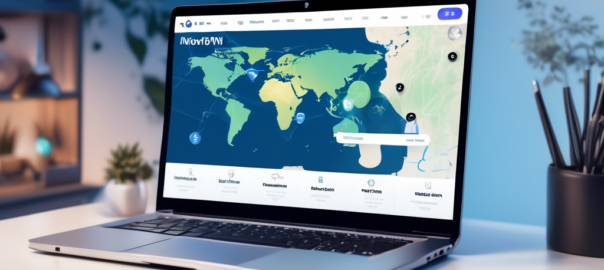 Create an image showing a user-friendly interface with a laptop displaying the NordVPN website and showing options for different trial plans. Surrounding the laptop are icons representing key features such as high-speed internet, secure connection, multiple devices, and customer support. The backdrop should include a subtle world map, emphasizing the global reach of NordVPN services, with a padlock symbolizing security.