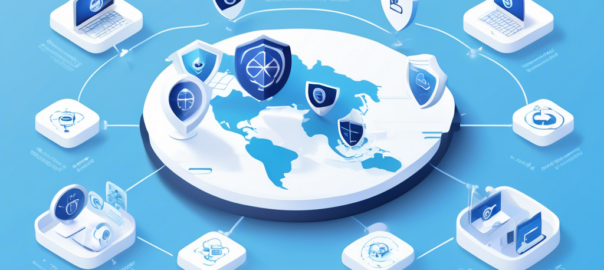 Create an image depicting the benefits and features of Betternet VPN. Show a user accessing the internet securely through various devices, such as a laptop, smartphone, and tablet, all protected by a virtual shield symbol. Include icons representing privacy, security, and unrestricted access to global content. The background should illustrate a connected world map with secure encrypted lines linking different countries.