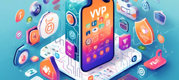 Create an image of a modern iPhone with an open VPN app interface displaying secure connection status, surrounded by logos of various free VPN services. The background should reflect elements of cybersecurity, such as shields, locks, and Wi-Fi symbols, along with a subtle 2023 calendar.