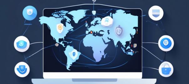 Create an illustrative image that showcases the benefits and features of Betternet VPN. Include elements like a global network of secure connections, data encryption, privacy protection, and user-friendly interfaces. Incorporate symbols such as shields, keys, and interconnected globes to represent security and global access. Additionally, feature multiple devices like smartphones, tablets, and laptops to show cross-platform compatibility.