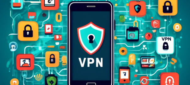 Create an image of a smartphone displaying various VPN app icons on its screen, surrounded by secure padlock symbols and Wi-Fi signals. The background should emphasize privacy with shields and digital security elements, reflecting the theme: 'Top Free VPN Options for Your Phone.'