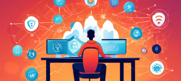 Create an image of a person sitting at a desk with a laptop open, displaying multiple tabs of different VPN services. The person looks focused and is surrounded by icons representing security, speed, and privacy. In the background, there's a WiFi router and a digital shield symbol, signifying internet protection. The atmosphere is bright and modern, reflecting the idea of selecting the best free VPN service for secure and fast browsing.